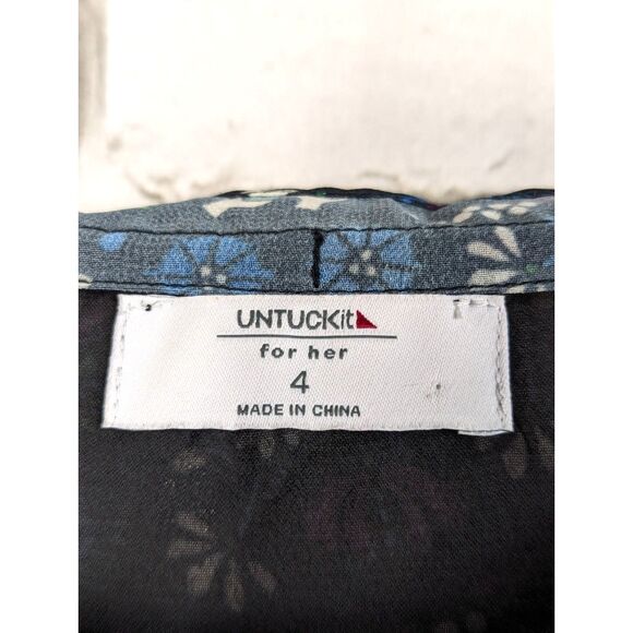 UNTUCKit Boho "Paloma" Pleated Peacock Floral Boho Cottage Tiered Dress Size 4 - Picture 5 of 7